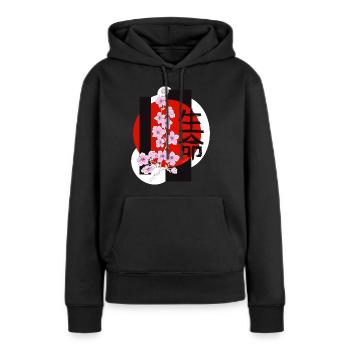Kirschblüten - Frauen Premium Bio Hoodie - Schwarz - Vorne - Julia (174cm)