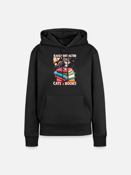 Katzen & Bücher - Frauen Premium Bio Hoodie - Schwarz