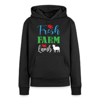 Agneau fermier frais - Sweat à capuche Premium bio Femme - noir - Devant - Julia (174cm)