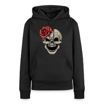 rebellischer Totenkopf mit roter Rose - Frauen Premium Bio Hoodie - Schwarz - Vorne - Julia (174cm)