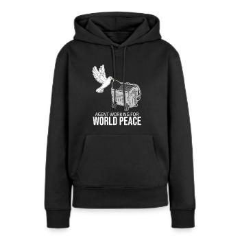 Agent working for World Peace - Friedenstaube - Frauen Premium Bio Hoodie - Schwarz - Vorne - Julia (174cm)