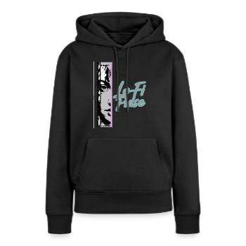 lofi2 - Frauen Premium Bio Hoodie - Schwarz - Vorne - Julia (174cm)