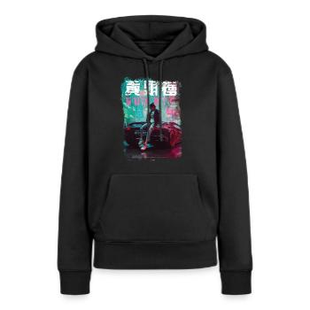 Streetwear Bitcoin Racing Chinois - Sweat à capuche Premium bio Femme - noir - Devant - Julia (174cm)