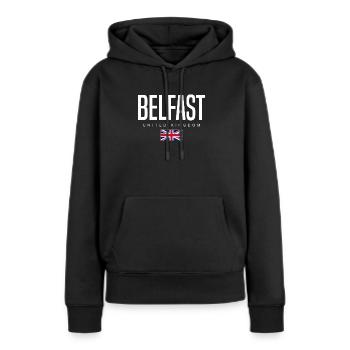 Belfast, Royaume-Uni - Sweat à capuche Premium bio Femme - noir - Devant - Julia (174cm)
