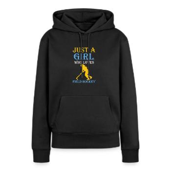 Feldhockey Fieldhockey Hockey Mädchen Geschenk - Frauen Premium Bio Hoodie - Schwarz - Vorne - Julia (174cm)
