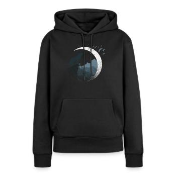 Le loup dans la pleine lune - Sweat à capuche Premium bio Femme - noir - Devant - Julia (174cm)