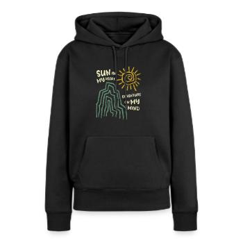 Sonne im Herzen - Abenteuer im Sinn, Vintage Reise - Frauen Premium Bio Hoodie - Schwarz - Vorne - Julia (174cm)