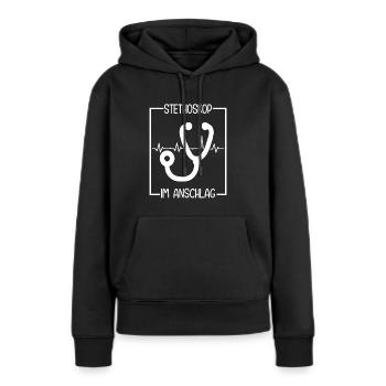 Assistant médical stéthoscope MFA - Sweat à capuche Premium bio Femme - noir - Devant - Julia (174cm)