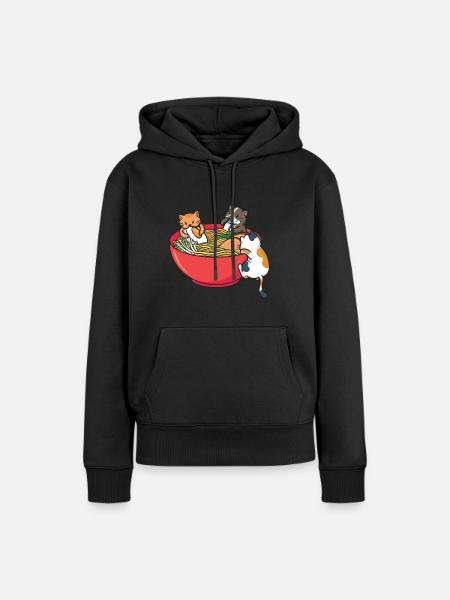 Kawaii Japanese Ramen Noodles Cats Anime Japan - Women’s Premium Organic Hoodie - black