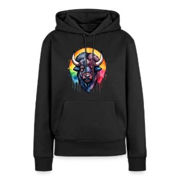 Bison, Tier, Cool, Atemberaubend, Buntes Aquarell - Frauen Premium Bio Hoodie - Schwarz - Vorne - Julia (174cm)