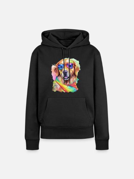 Cooler Hund Golden Retriever mit Sonnenbrille - Frauen Premium Bio Hoodie - Schwarz