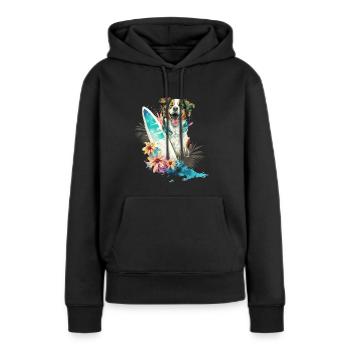 Hund mit Surfbrett - Frauen Premium Bio Hoodie - Schwarz - Vorne - Julia (174cm)
