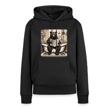 Bär, Badezimmer, Zeitung,Retro, vintage - Frauen Premium Bio Hoodie - Schwarz - Vorne - Julia (174cm)