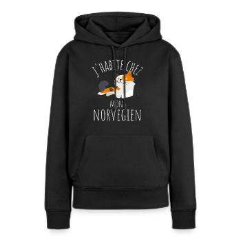 j habite chez mon chat norvegien - Sweat à capuche Premium bio Femme - noir - Devant - Julia (174cm)