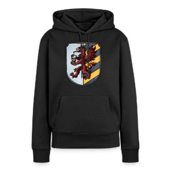 Wappen roter Greif - Frauen Premium Bio Hoodie - Schwarz - Vorne - Julia (174cm)