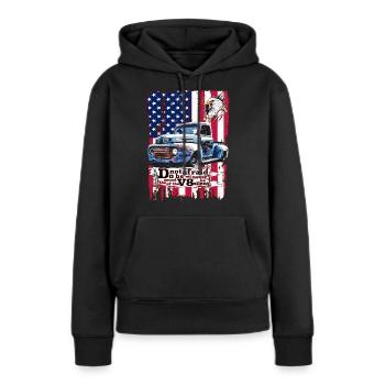 Légendaire V8 camion drapeau américain Adler - Sweat à capuche Premium bio Femme - noir - Devant - Julia (174cm)