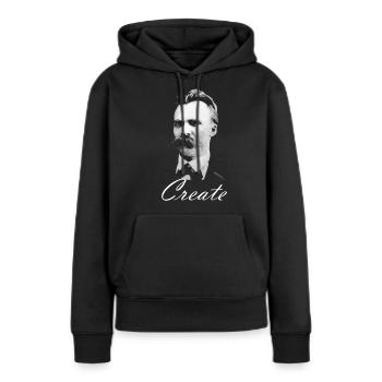 "Create" Friedrich Nietzsche - Frauen Premium Bio Hoodie - Schwarz - Vorne - Julia (174cm)