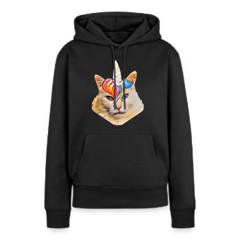 Chat cool avec corne de licorne et frise élégante - Sweat à capuche Premium bio Femme - noir - Devant - Julia (174cm)