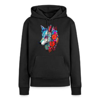 Wolf with Flowers Girls - Women’s Premium Organic Hoodie - black - Front - Julia (174cm)