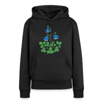 Columbine en bleu et vert - Sweat à capuche Premium bio Femme - noir - Devant - Julia (174cm)