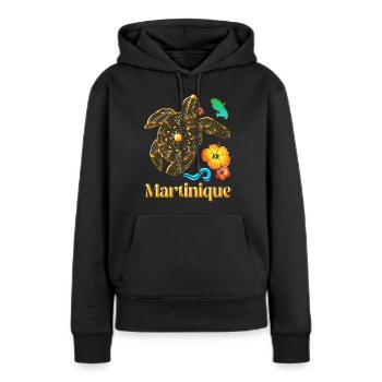 Martinique L'Ile Au Fleurs Tortue Antilles - Sweat à capuche Premium bio Femme - noir - Devant - Julia (174cm)