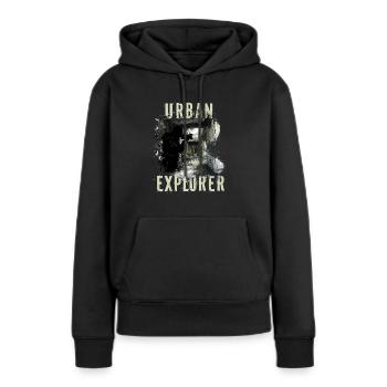 Urban Explorer - Frauen Premium Bio Hoodie - Schwarz - Vorne - Julia (174cm)