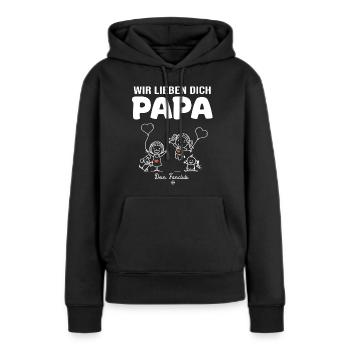 Wir lieben dich Papa dein Fanclub 2 Mädchen - Frauen Premium Bio Hoodie - Schwarz - Vorne - Julia (174cm)