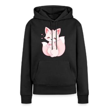 Renard rose blanc kawaii avec ruban rose - Sweat à capuche Premium bio Femme - noir - Devant - Julia (174cm)