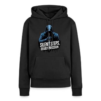 Silent Steps, Deadly Precision - Women’s Premium Organic Hoodie - black - Front - Julia (174cm)
