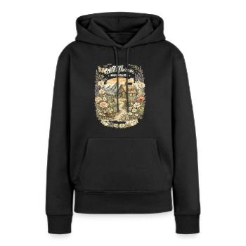 Landhaus und Wildblumen - Frauen Premium Bio Hoodie - Schwarz - Vorne - Julia (174cm)