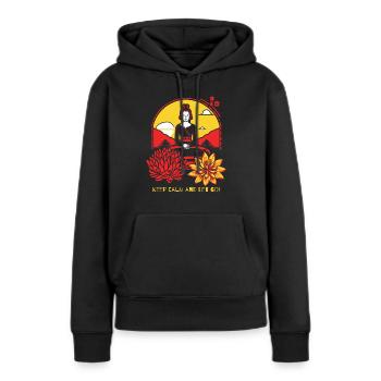 Ruhe bewahren und loslassen mit Yoga - Frauen Premium Bio Hoodie - Schwarz - Vorne - Julia (174cm)