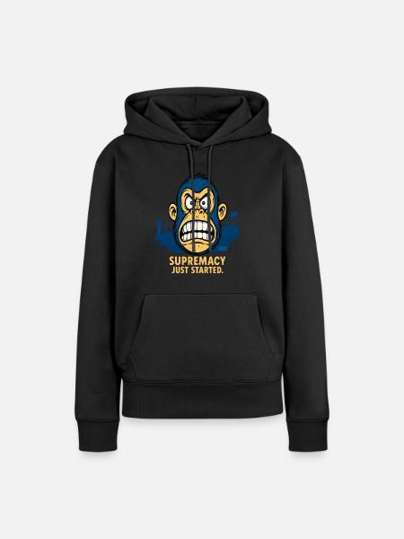 Wütender Affe mit Menschenmenge - Frauen Premium Bio Hoodie - Schwarz
