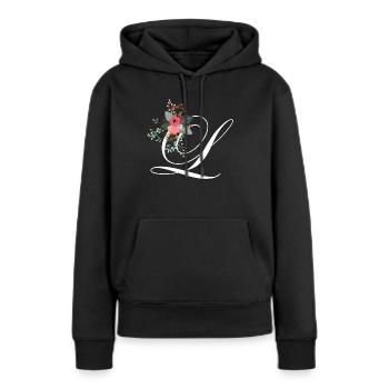 Lettre l fleuris - Sweat à capuche Premium bio Femme - noir - Devant - Julia (174cm)