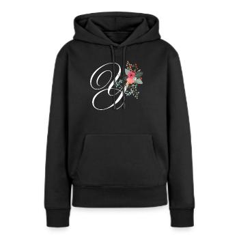 Lettre y fleuris - Sweat à capuche Premium bio Femme - noir - Devant - Julia (174cm)