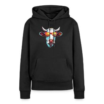 Mima, die bebrillte Kuh - Frauen Premium Bio Hoodie - Schwarz - Vorne - Julia (174cm)