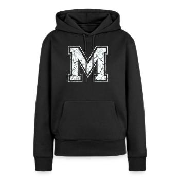 Un caractère m dans blanc in Used Look - Sweat à capuche Premium bio Femme - noir - Devant - Julia (174cm)