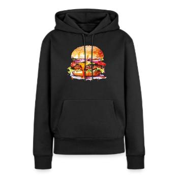 burger - Sweat à capuche Premium bio Femme - noir - Devant - Julia (174cm)