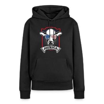 Amerikanische Patriot-Kuh - Frauen Premium Bio Hoodie - Schwarz - Vorne - Julia (174cm)