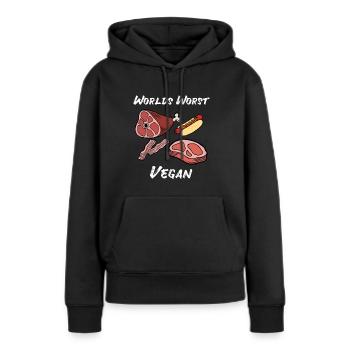 Anti Vegan Fleischfresser Fleisch Filet Geschenk - Frauen Premium Bio Hoodie - Schwarz - Vorne - Julia (174cm)