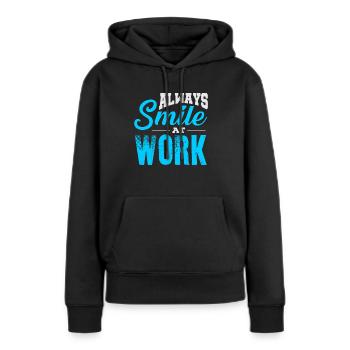Heureux (au travail) - Sweat à capuche Premium bio Femme - noir - Devant - Julia (174cm)