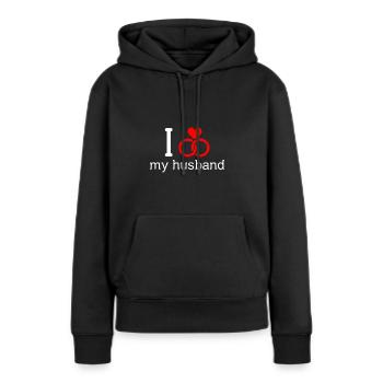 mari - Sweat à capuche Premium bio Femme - noir - Devant - Julia (174cm)