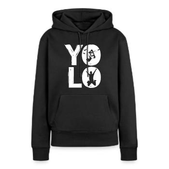 YOLO - Frauen Premium Bio Hoodie - Schwarz - Vorne - Julia (174cm)