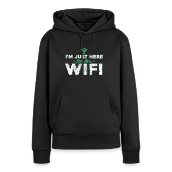 Je suis seulement là pour le cadeau wifi Wifi - Sweat à capuche Premium bio Femme - noir - Devant - Julia (174cm)