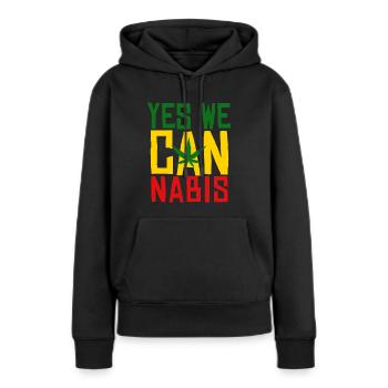 Yes We Cannabis Marijuana Gras jeu de mots 4:20 - Sweat à capuche Premium bio Femme - noir - Devant - Julia (174cm)