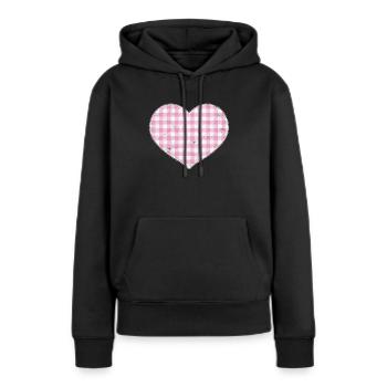 Bayern Tracht Lederhose kariert Herzmadl Volksfest - Frauen Premium Bio Hoodie - Schwarz - Vorne - Julia (174cm)