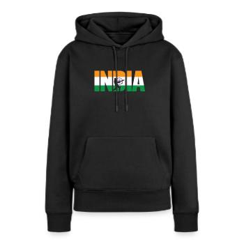 Indien Cricket Kit: 2019 Indian International - Frauen Premium Bio Hoodie - Schwarz - Vorne - Julia (174cm)