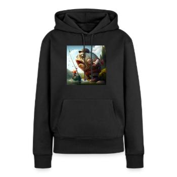 Angler Karikatur - Frauen Premium Bio Hoodie - Schwarz - Vorne - Julia (174cm)
