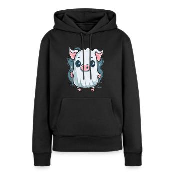 Le petit cochon fantôme - Sweat à capuche Premium bio Femme - noir - Devant - Julia (174cm)