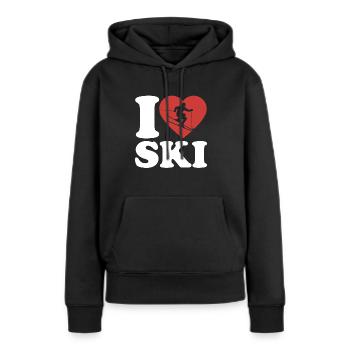 J’aime le ski, l’après-ski, les sports d’hiver, le cœur - Sweat à capuche Premium bio Femme - noir - Devant - Julia (174cm)