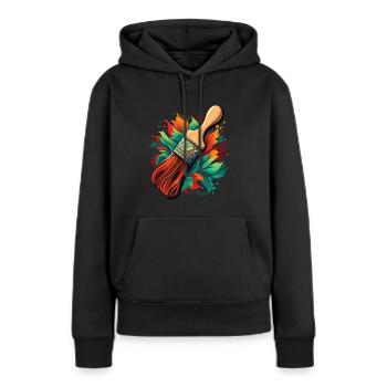 Pinceaux pour peintres - Sweat à capuche Premium bio Femme - noir - Devant - Julia (174cm)